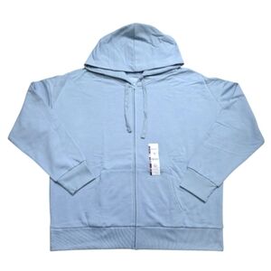 Time and Tru Women's Zip Front Fleece Hoodie Sweater in Caspian Blue, Size XXL.